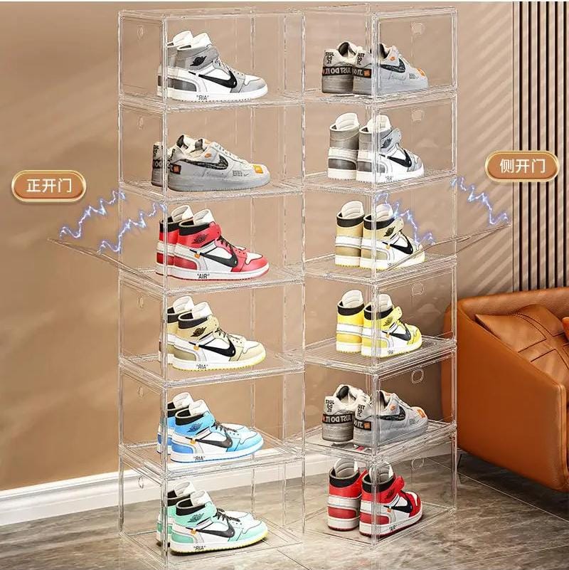 Shoe Display Case, Shoe Storage Boxes Clear Acrylic Shoe Box Stackable Shoe Storage Sneakerheads Plastic Shoe Contianer with Magnetic (10 box)