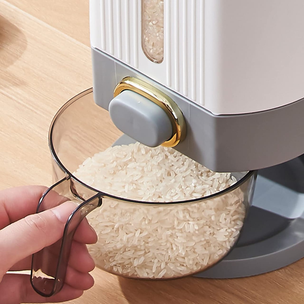Grain Dispenser - Dampproof Cereal Rice Food Storage Containers,Food Dispenser Kitchen Organization With Time Pointer Measuring Cup for Kitchen Soybean Corn