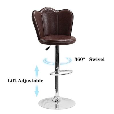 Adjustable Bar Stools with Back and Footrest, Square Shape Swivel Bar Stool for Kitchen and Dining, Chrome Base Hydraulic Barstools