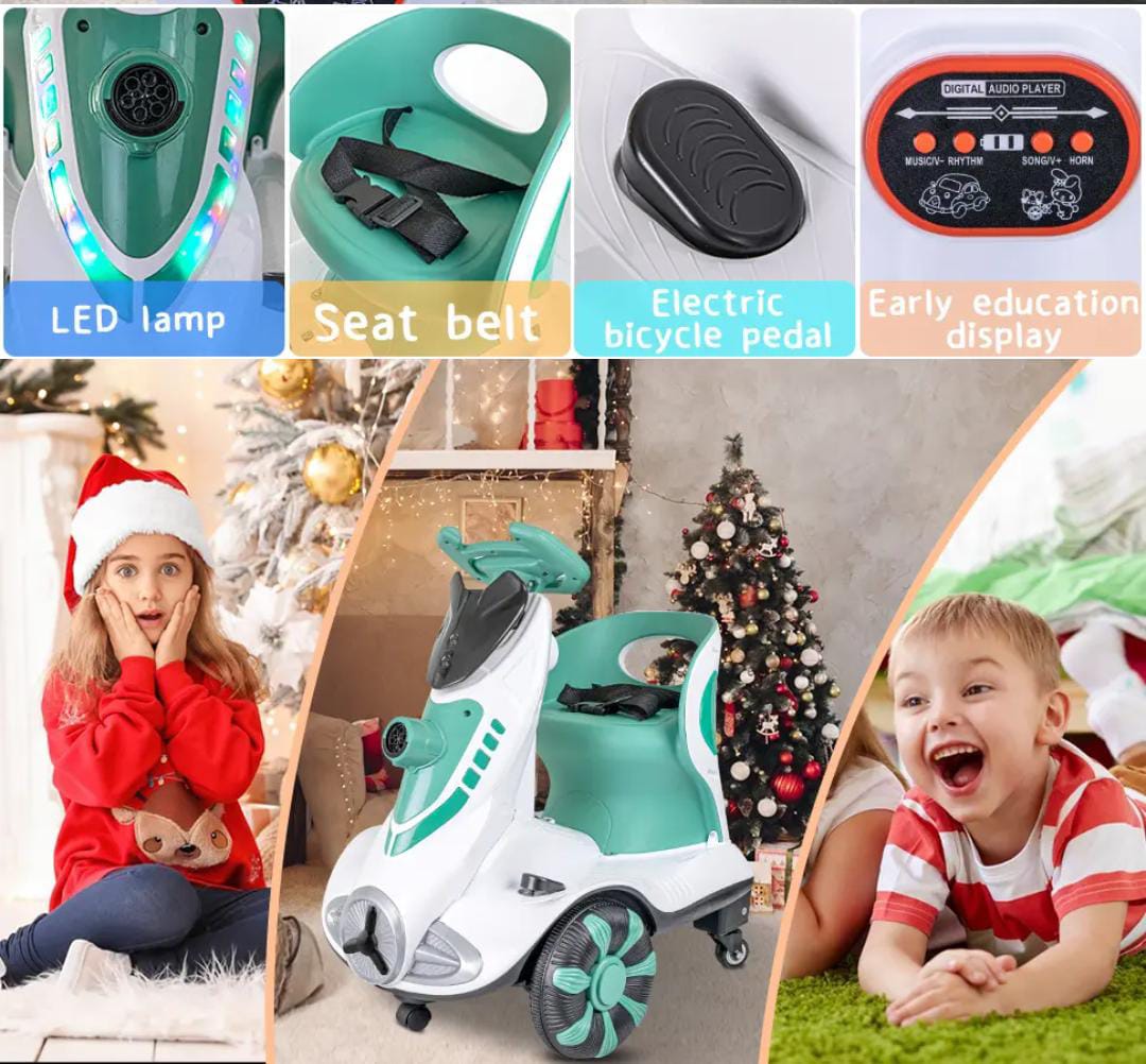 Four-Wheel Kids Car | Bubble Function | 360 Degree Rotation | Cool LED Lights | Seat Belt | Safe & Comfortable | TM010 For 3 To 6 Years Kids, (Green)