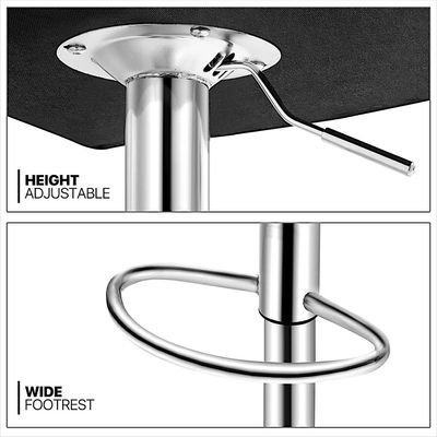 Adjustable Bar Stools with Back and Footrest, Square Shape Swivel Bar Stool for Kitchen and Dining, Chrome Base Hydraulic Barstools