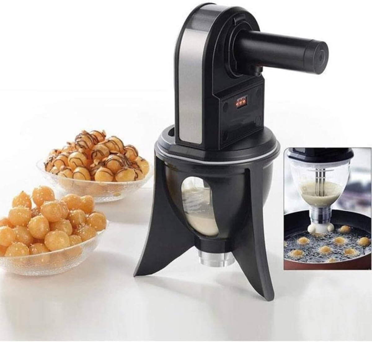 Electric Sweet Dumpling, Luqaimat, Loqumat Al Kadey And Sweet Ball Maket With Digital Screen Counter, On And Off Switch And Easy To Clean - 1 Liter Black