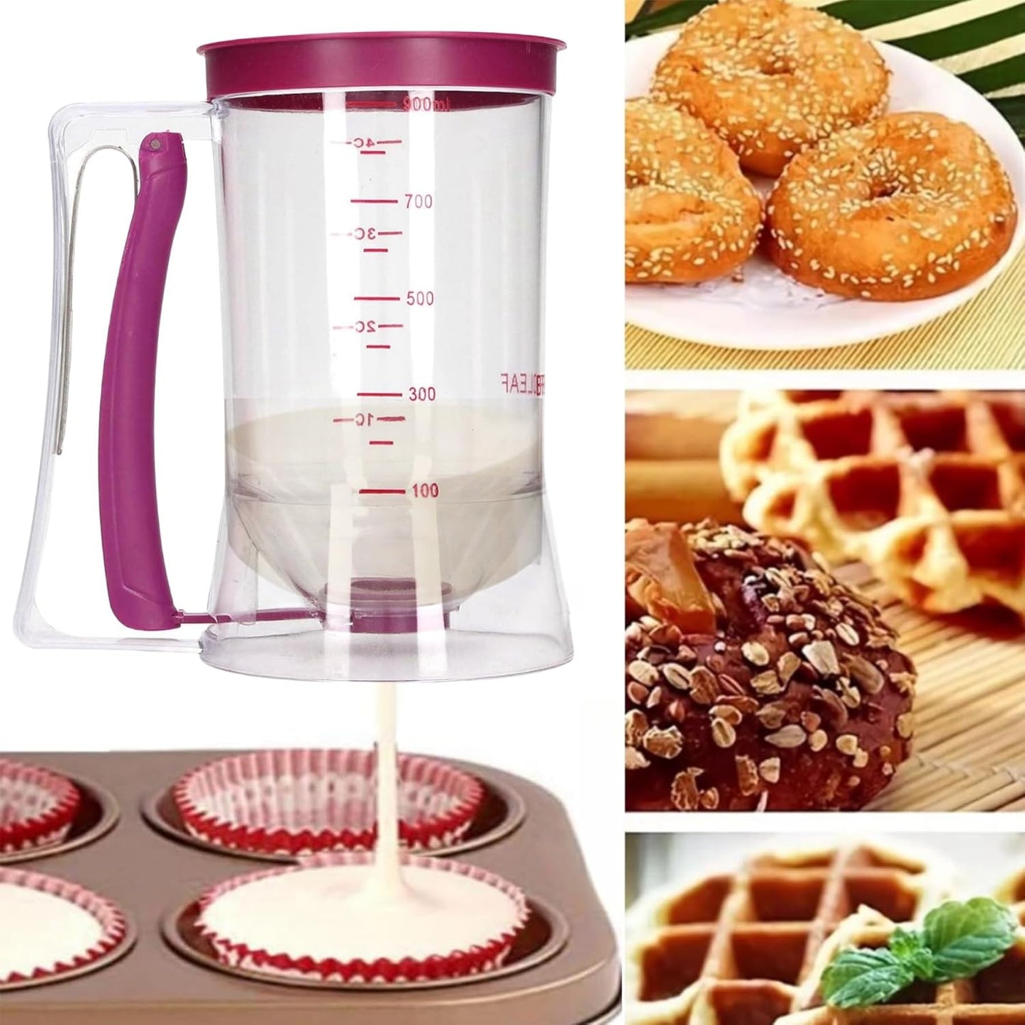Cake Dough Dispenser, Dough Scoop 900 ml, Dough Scoop for Pancakes, 17 x 11 x 18.5 cm, Dough Cream Separator, Cupcake Maker with Trade Fair Label, Baking Tool for Waffles, Muffin Mixes, Crepes