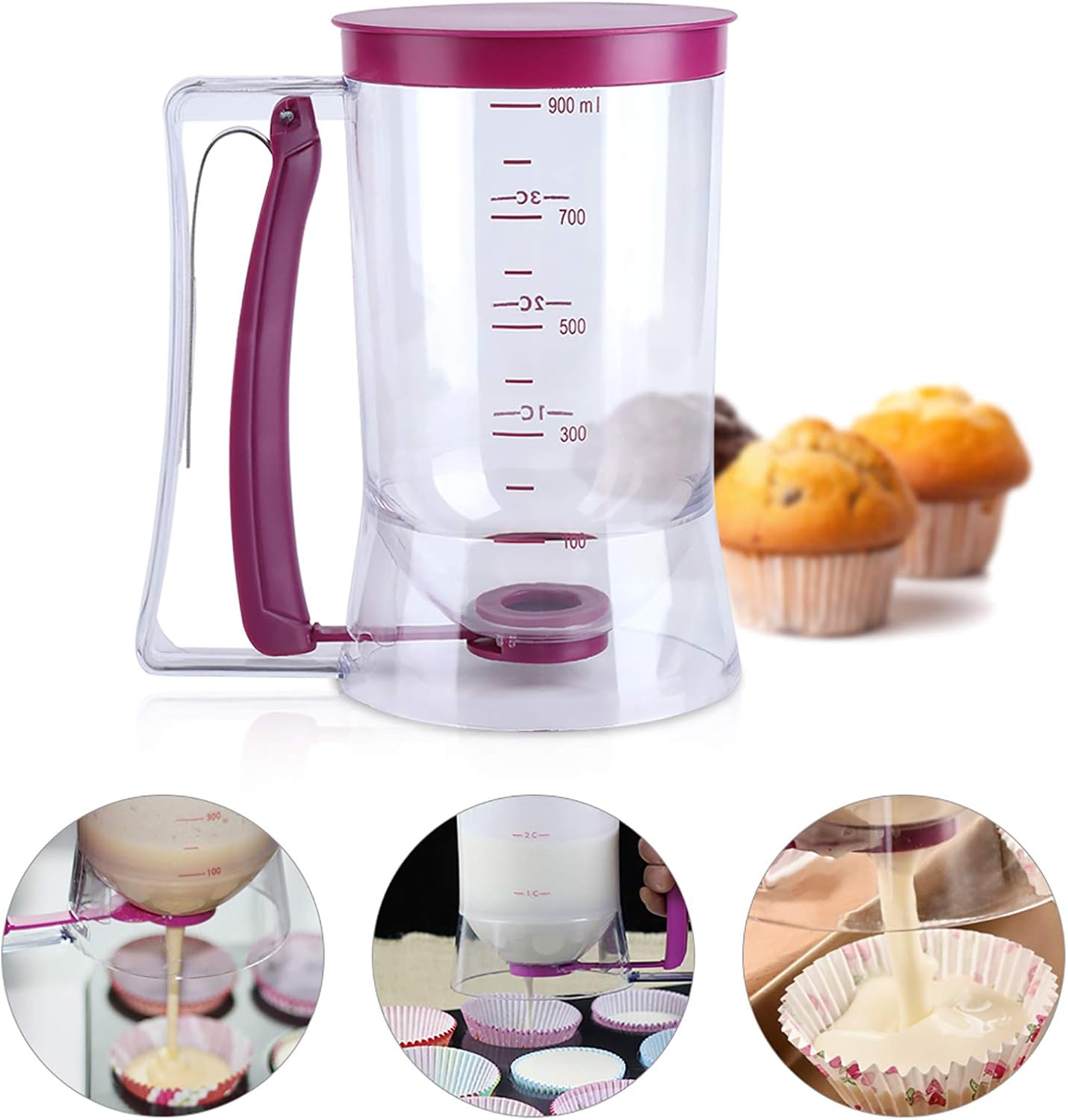 Cake Dough Dispenser, Dough Scoop 900 ml, Dough Scoop for Pancakes, 17 x 11 x 18.5 cm, Dough Cream Separator, Cupcake Maker with Trade Fair Label, Baking Tool for Waffles, Muffin Mixes, Crepes