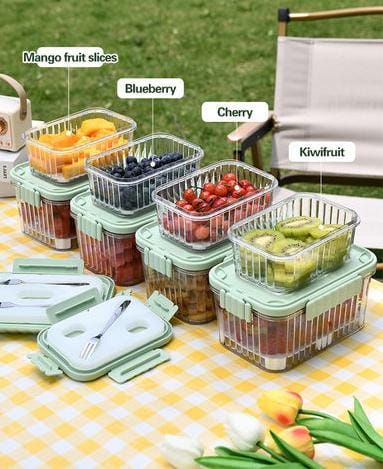 Food Storage Box, Chilled Fruit Box, Portable Fruit Box, Airtight Crisper with Leak-Proof Locking Lid for Fruits, Vegetables when you are out and about (Free 1 Fruit Fork + 1 Ice
