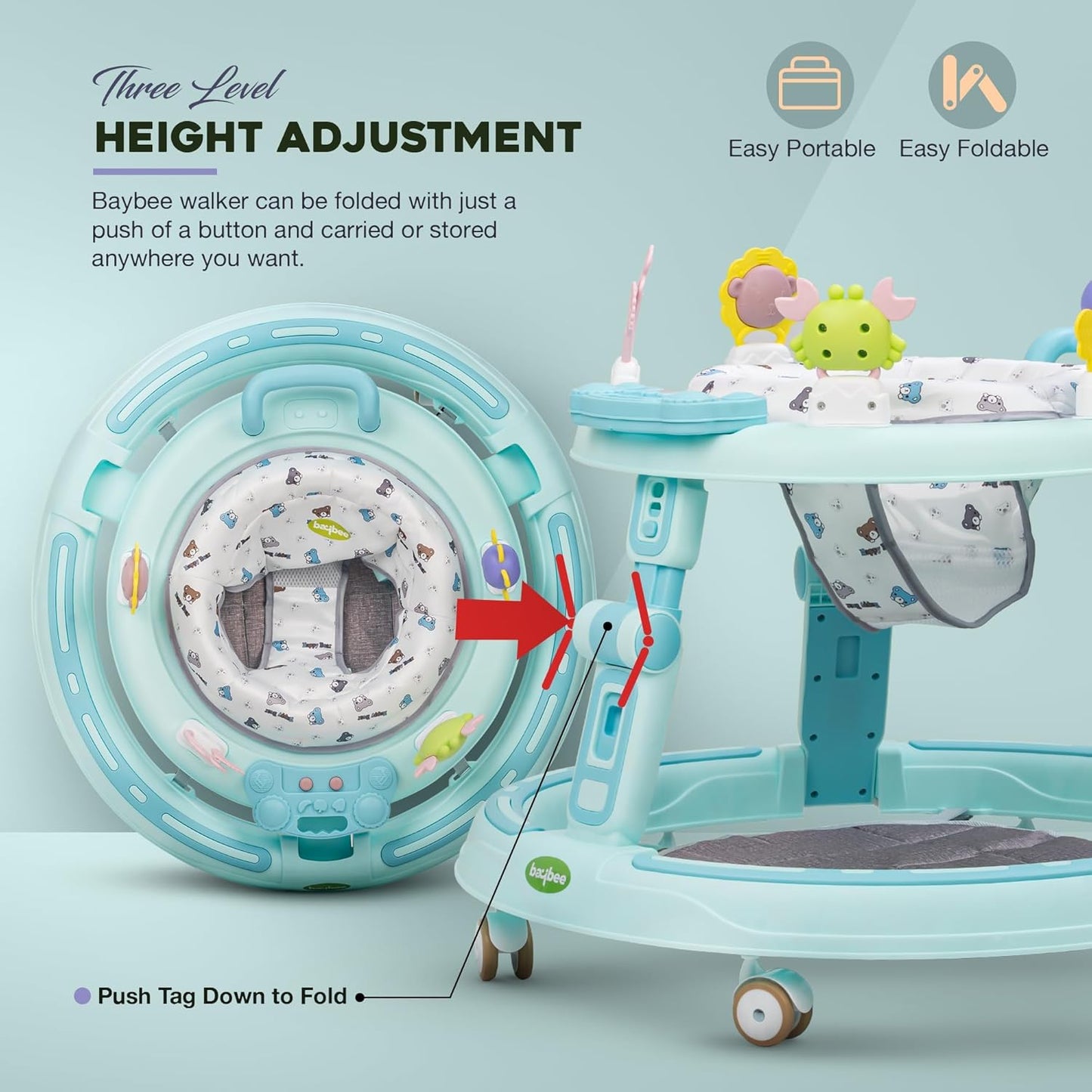 High Quality Baby Walker 4 in 1 Anti-o-leg Boy Girl Music Walker Adjustable with 6-wheel Baby Chair