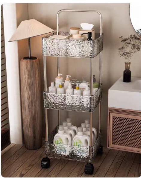Acrylic Rolling Cart with Wheels - Transparent Storage Rack for Living Room, Kitchen, Bathroom - Ideas for Cosmetics & Snacks