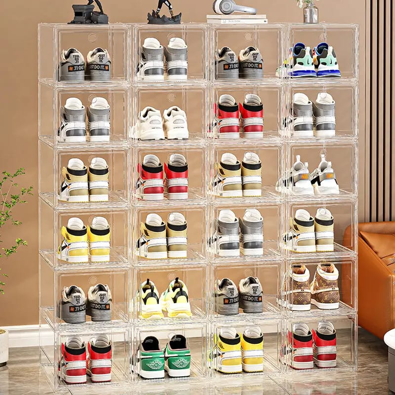Shoe Display Case, Shoe Storage Boxes Clear Acrylic Shoe Box Stackable Shoe Storage Sneakerheads Plastic Shoe Contianer with Magnetic (10 box)