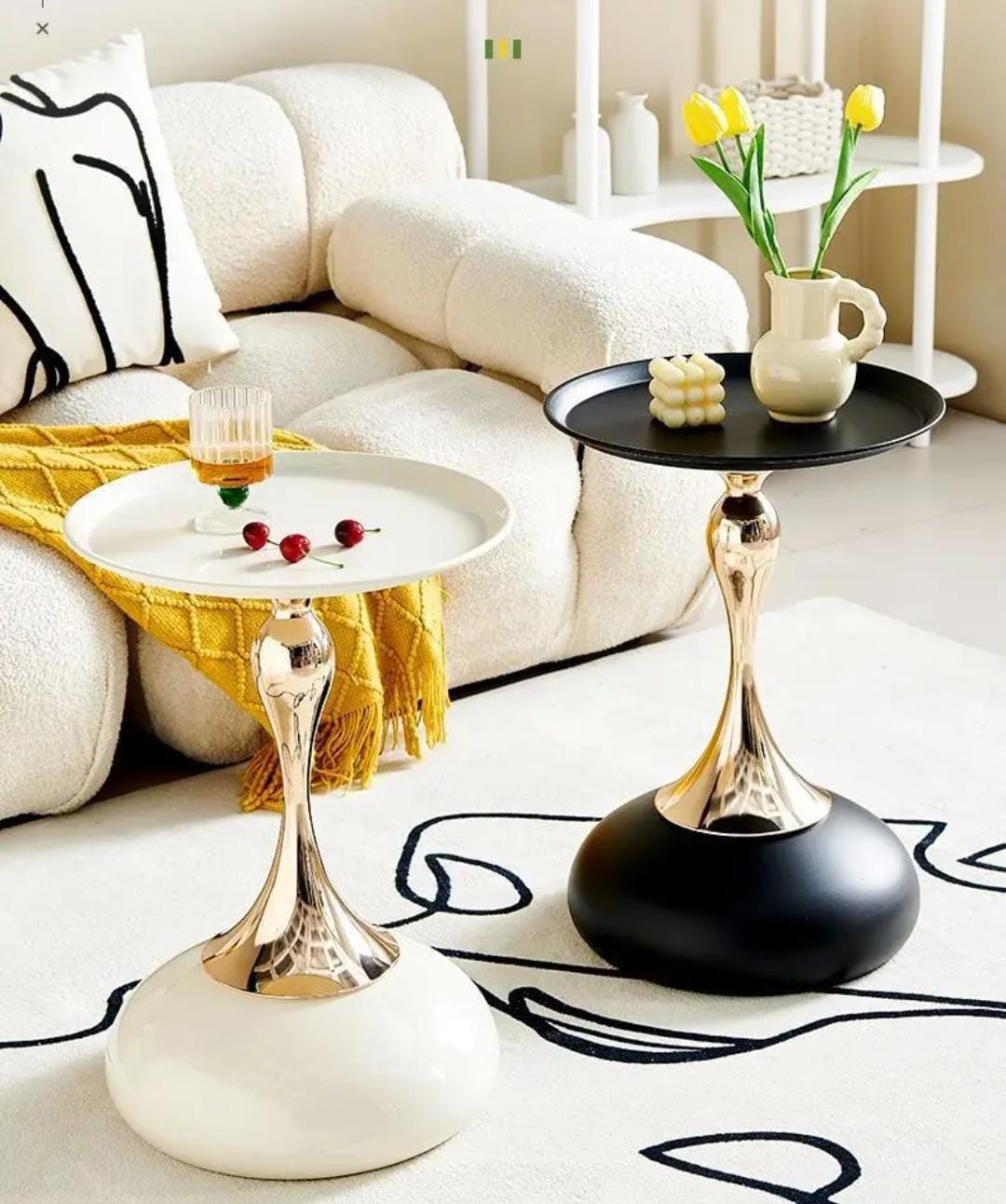 Round End Table, Side Table Small Tables with Sturdy Metal Structure, Accent Coffee Table for Living Room Bedroom Office Small Space