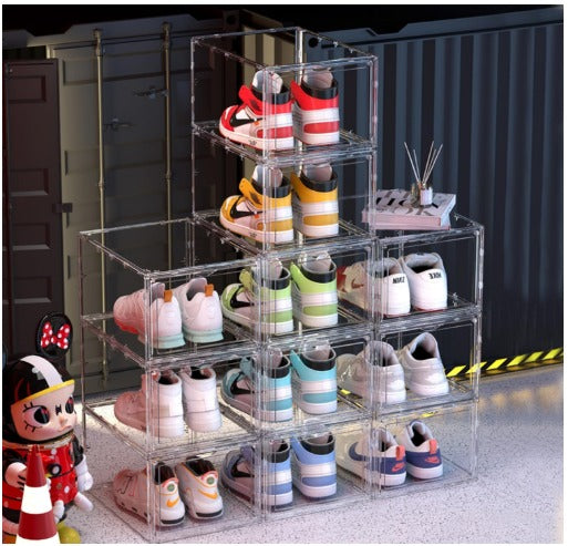 Shoe Display Case, Shoe Storage Boxes Clear Acrylic Shoe Box Stackable Shoe Storage Sneakerheads Plastic Shoe Contianer with Magnetic (10 box)