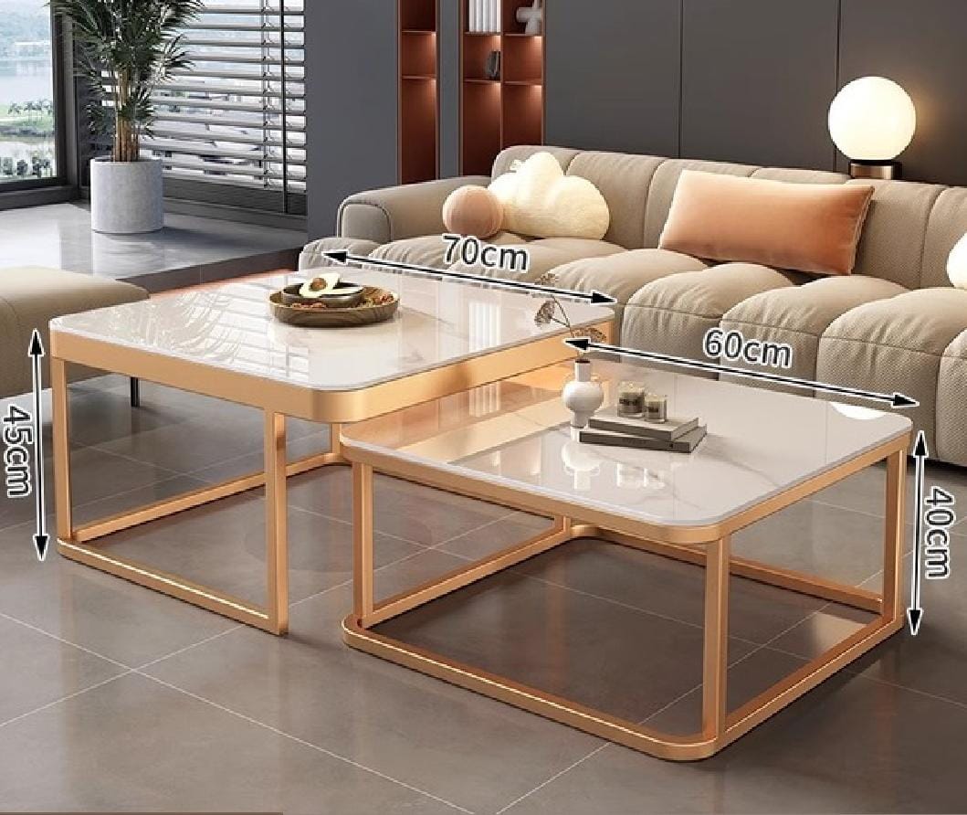 Square coffee table set of 2 Retractable marble tea table living room Metal side table