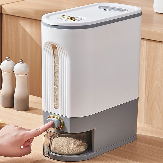 Grain Dispenser - Dampproof Cereal Rice Food Storage Containers,Food Dispenser Kitchen Organization With Time Pointer Measuring Cup for Kitchen Soybean Corn