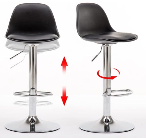 Decoration Swivel High Chair Bar Stool Adjustable Up Down Stainless Steel Base Office Restaurant Furniture (Black 1 Pc)