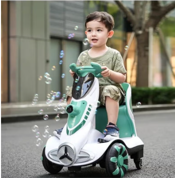 Four-Wheel Kids Car | Bubble Function | 360 Degree Rotation | Cool LED Lights | Seat Belt | Safe & Comfortable | TM010 For 3 To 6 Years Kids, (Green)