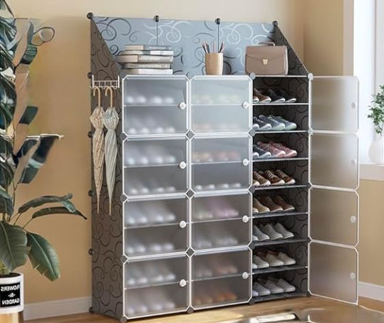 Shoe cabinet ,Freestanding Shoe Rack with Visual Door, Stackable, with Storage Rack Shoe Cabinet