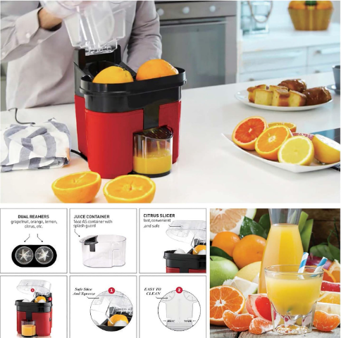 Electric Double Citrus Juicer, 90W Cutting Squeezing Juicer, Slow Masticating Juicer, Lemon Juicer