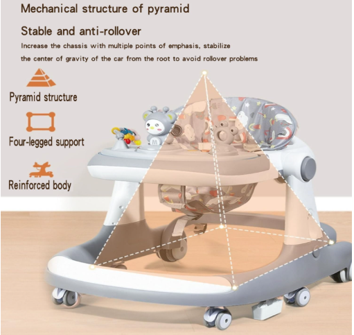 Baby Walker,3 in 1 Multifunctional Learning Walker,Seat or Push Behind,Infant Activity Center w/Music & Steering Wheel,