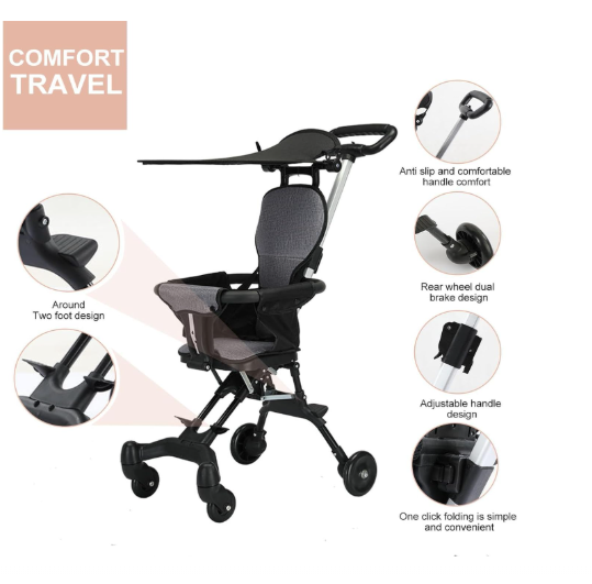 Kids Stroller, Compact Baby Stroller, Lightweight Travel Stroller with Adjustable Handles and Backrest, Foldable Child Stroller for 1-3 Years