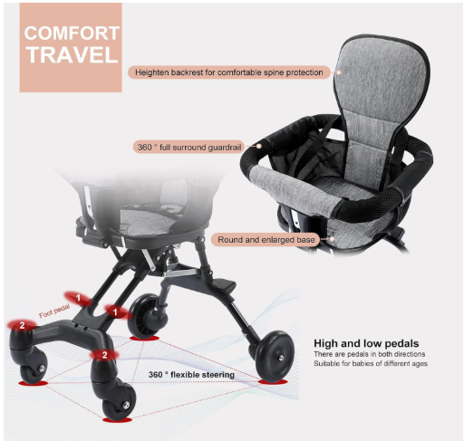 Kids Stroller, Compact Baby Stroller, Lightweight Travel Stroller with Adjustable Handles and Backrest, Foldable Child Stroller for 1-3 Years