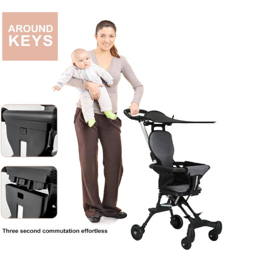 Kids Stroller, Compact Baby Stroller, Lightweight Travel Stroller with Adjustable Handles and Backrest, Foldable Child Stroller for 1-3 Years