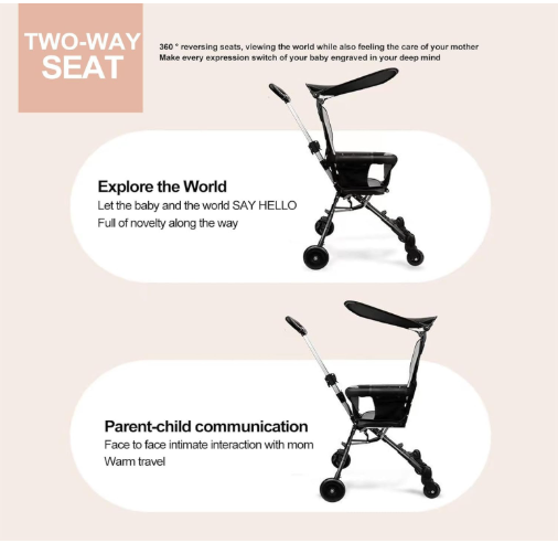 Kids Stroller, Compact Baby Stroller, Lightweight Travel Stroller with Adjustable Handles and Backrest, Foldable Child Stroller for 1-3 Years