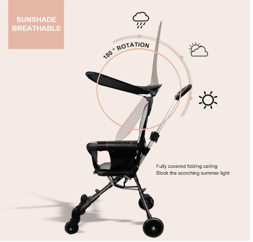 Kids Stroller, Compact Baby Stroller, Lightweight Travel Stroller with Adjustable Handles and Backrest, Foldable Child Stroller for 1-3 Years