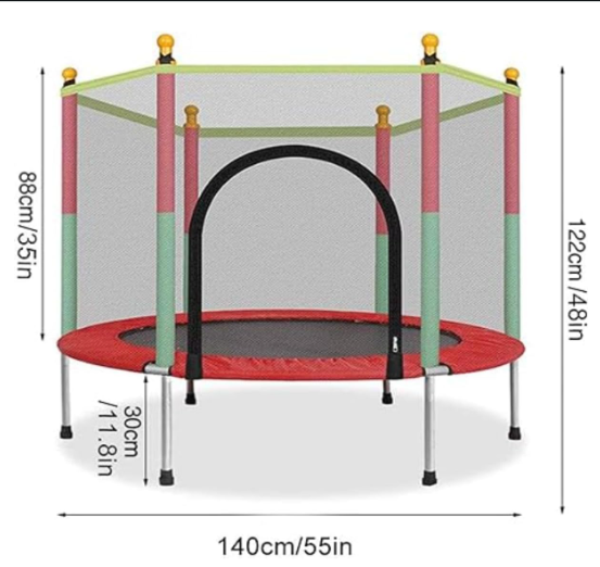 Adjustable Height Foldable Fitness Trampoline for Kids and Adults | Indoor/Outdoor Rebounder with Safety Enclosure Net, Basketball Hoop, and Foam Handrail