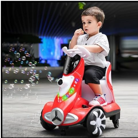 Electric Four-Wheel Kids Car | Bubble Function | 360 Degree Rotation | Cool LED Lights | Seat Belt | Safe & Comfortable