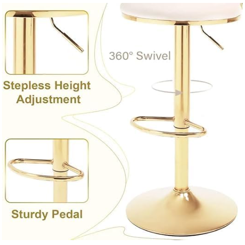 Golden Bar Chair Adjustable 360" Rotating Gold Metal High Stool With Backrest For Cafes And Bars (Beige)