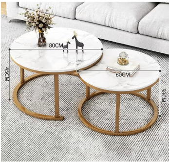 Coffee Side Tables White and Gold, For Living Room