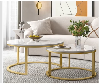 Coffee Side Tables White and Gold, For Living Room