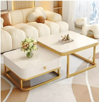 Square coffee table set of 2 Retractable marble tea table living room Metal side table