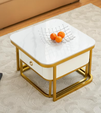 Square coffee table set of 2 Retractable marble tea table living room Metal side table