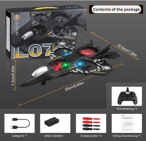 Remote Controlled L0712 RC Aeroplane with LED Lights, 80m Range, USB Charging,Ideal for Beginners, Children, and Adults, Indoor/Outdoor Flying Toy