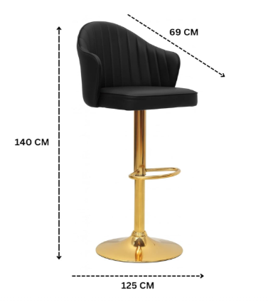 Black Leather Bar Stool Chair – High Chair with Golden Metal Base, PU Leather Upholstered Bar Chair, Swivel Adjustable Stool Chair for Kitchen, Counter, Home, Re