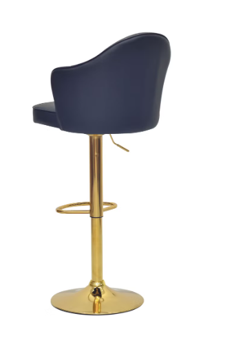 Black Leather Bar Stool Chair – High Chair with Golden Metal Base, PU Leather Upholstered Bar Chair, Swivel Adjustable Stool Chair for Kitchen, Counter, Home, Re