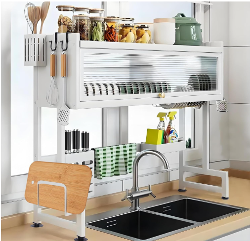 Dish Rack Over Sink Dish Drainer Drying Rack for Kitchen Counter Multifunction Organizer Storage Shelf