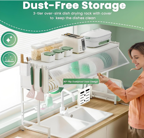 Dish Rack Over Sink Dish Drainer Drying Rack for Kitchen Counter Multifunction Organizer Storage Shelf