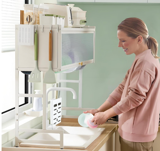 Dish Rack Over Sink Dish Drainer Drying Rack for Kitchen Counter Multifunction Organizer Storage Shelf
