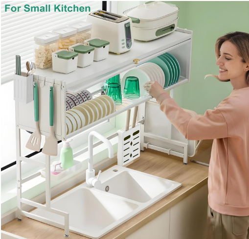 Dish Rack Over Sink Dish Drainer Drying Rack for Kitchen Counter Multifunction Organizer Storage Shelf
