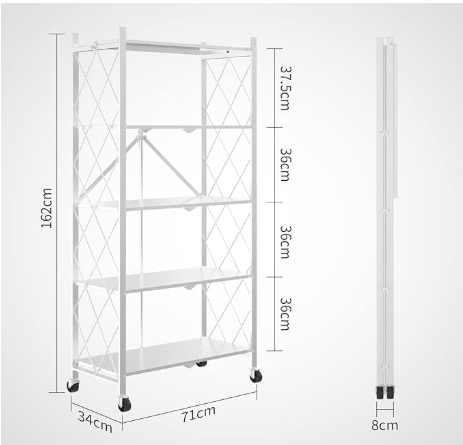 Home Use Metal Folding Storage Rack No-Installation One-Pull Mobile Floor Shelf Multi-Layer Utensil Kitchen Storage Artifact white