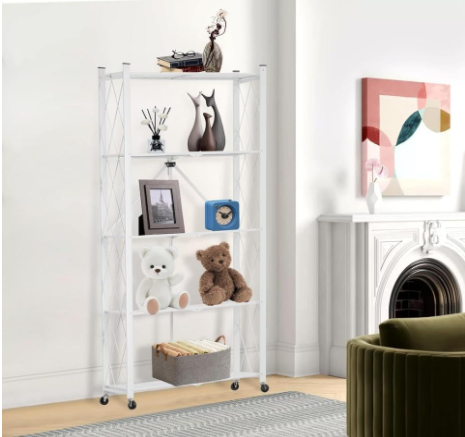 Home Use Metal Folding Storage Rack No-Installation One-Pull Mobile Floor Shelf Multi-Layer Utensil Kitchen Storage Artifact white