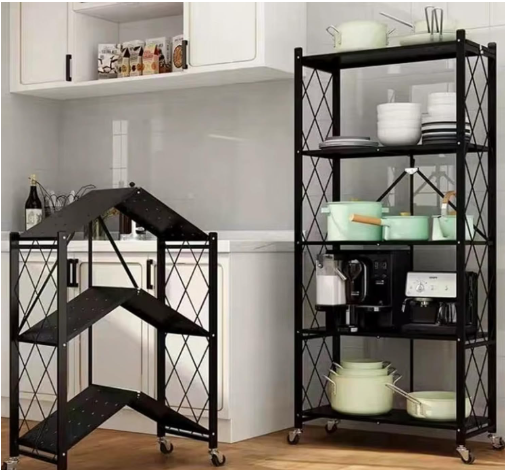 Foldable Metal Storage Shelves for kitchen and Foldable Storage Shelves (5 tier black)