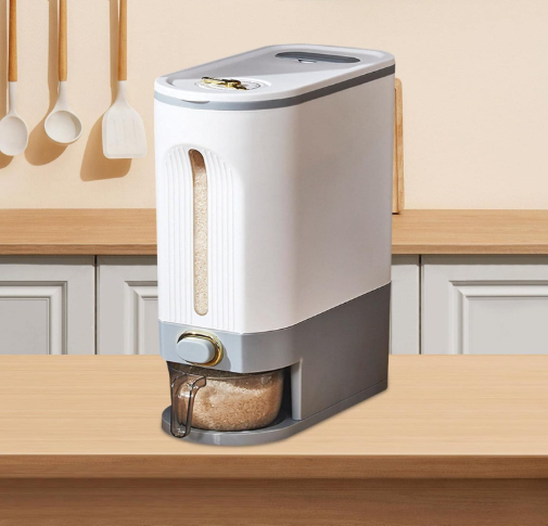 Grain Dispenser - Dampproof Cereal Rice Food Storage Containers,Food Dispenser Kitchen Organization With Time Pointer Measuring Cup for Kitchen Soybean Corn