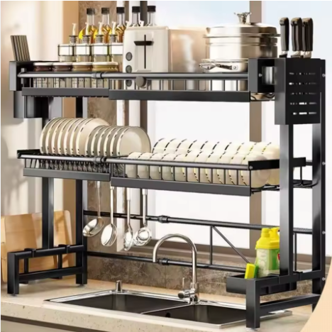 Expandable Over the Sink Dish Drying Rack Adjustable Length Large Capacity Dish Rack
