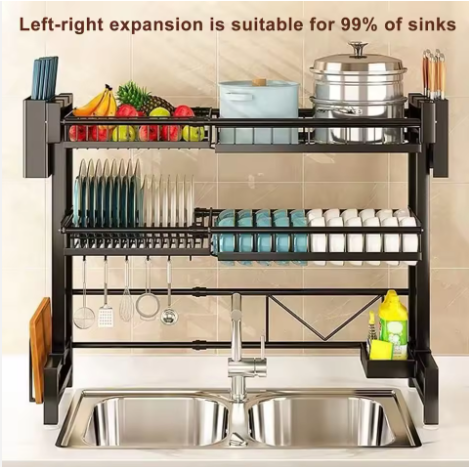Expandable Over the Sink Dish Drying Rack Adjustable Length Large Capacity Dish Rack