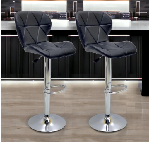 High Bar Chair Counter Stool Leather 360° Roating Armless Backrest Stainless Steel Legs Footrest Restaurant Pub Living Furniture (Black 1 Pcs)