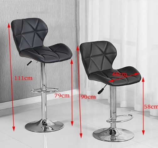 High Bar Chair Counter Stool Leather 360° Roating Armless Backrest Stainless Steel Legs Footrest Restaurant Pub Living Furniture (Black 1 Pcs)