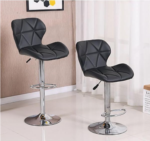 High Bar Chair Counter Stool Leather 360° Roating Armless Backrest Stainless Steel Legs Footrest Restaurant Pub Living Furniture (Black 1 Pcs)