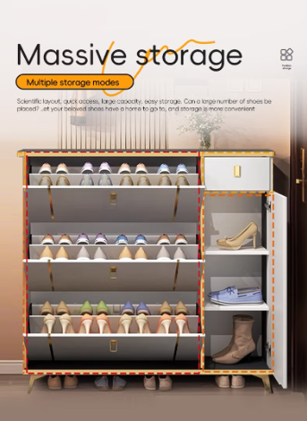 Shoe Storage Cabinet for Entryway Slim, Shoe Cabinet with 3 Flip Drawers, Entryway Shoe Storage Cabinet for Home and Apartment
